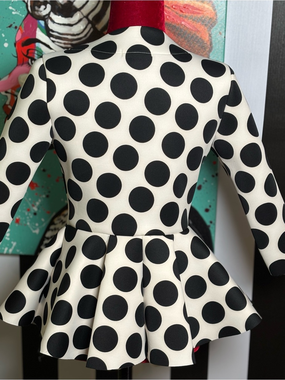 Women's Black & White Polka Dot Peplum Blazer - Picture 4 of 5